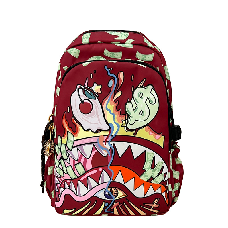 Uniszex hátizsák graffiti cápa motívummal, vízálló, mindennapi használatra, kapacitás kevesebb mint 20 L, 15 colos laptophoz