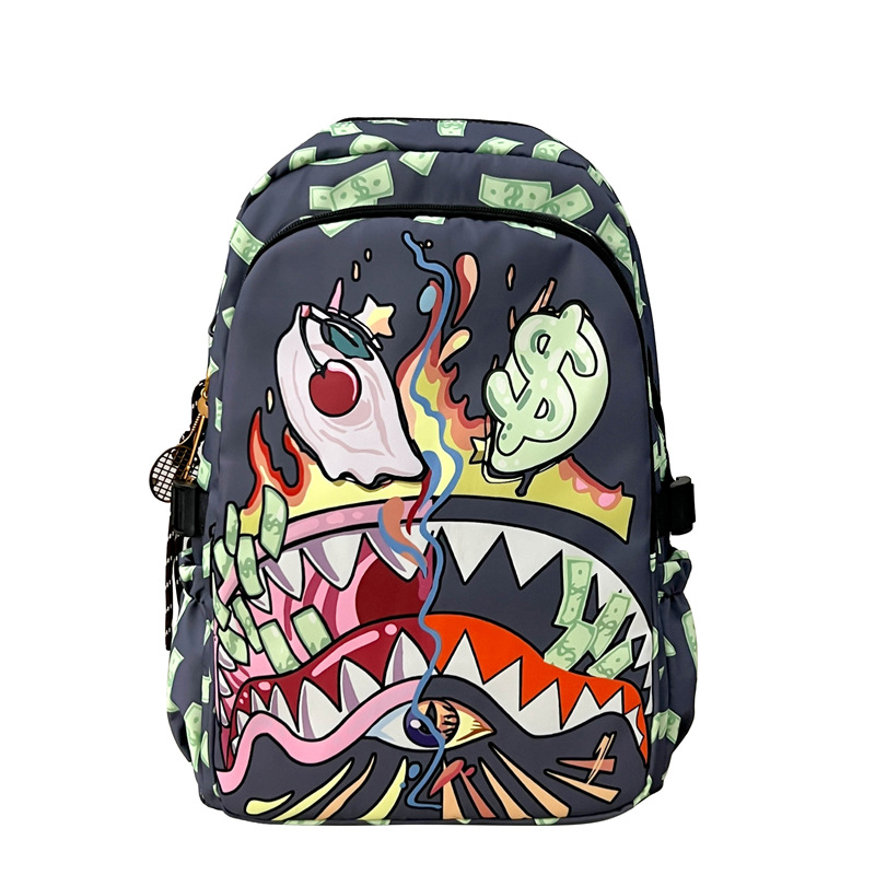 Uniszex hátizsák graffiti cápa motívummal, vízálló, mindennapi használatra, kapacitás kevesebb mint 20 L, 15 colos laptophoz