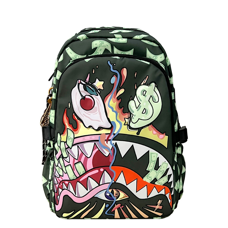 Uniszex hátizsák graffiti cápa motívummal, vízálló, mindennapi használatra, kapacitás kevesebb mint 20 L, 15 colos laptophoz