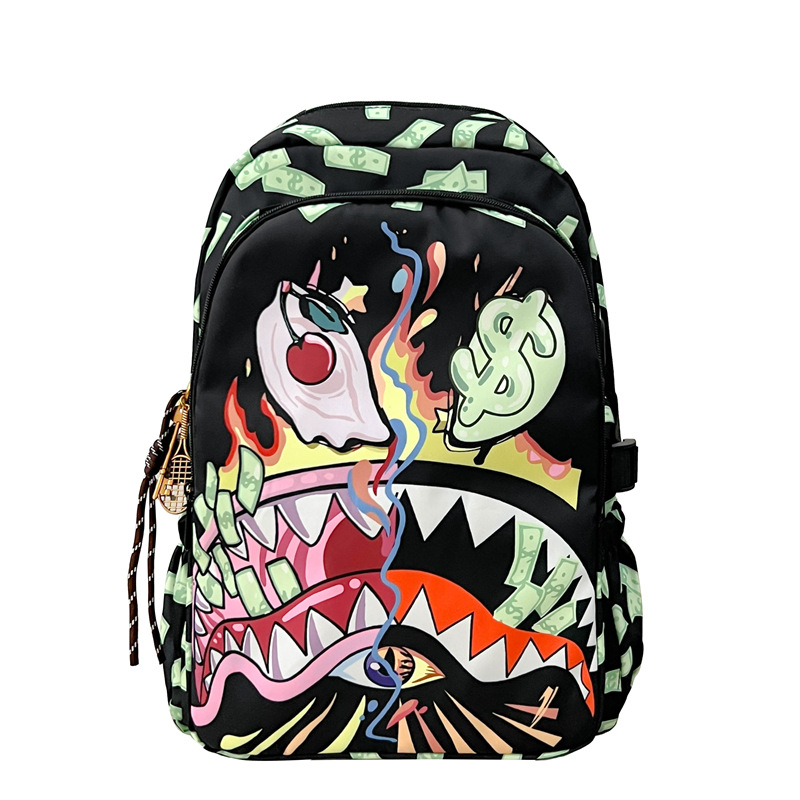 Uniszex hátizsák graffiti cápa motívummal, vízálló, mindennapi használatra, kapacitás kevesebb mint 20 L, 15 colos laptophoz