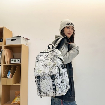Nagy kapacitású graffiti hátizsák diákoknak, nejlonból laptoprekeszével, sokoldalú iskolai használathoz