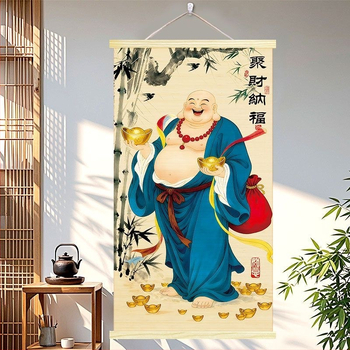 Maitreya Buddha és Bodhisattva portré – nappali falikép, Nevető Buddha, HD nyomat