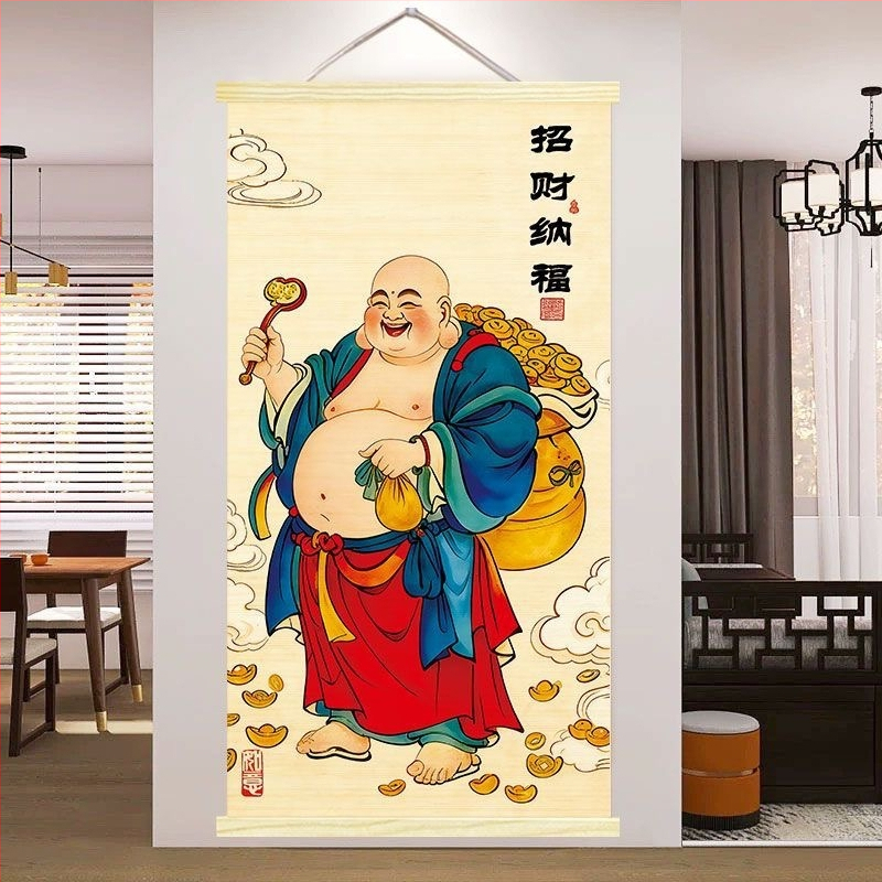 Maitreya Buddha és Bodhisattva portré – nappali falikép, Nevető Buddha, HD nyomat