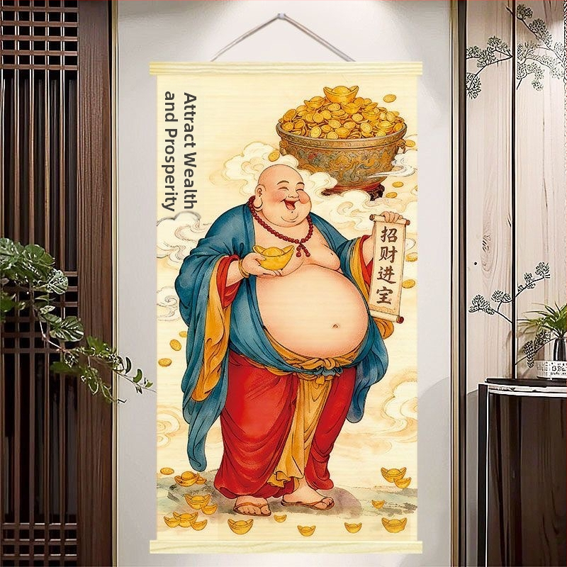 Maitreya Buddha és Bodhisattva portré – nappali falikép, Nevető Buddha, HD nyomat