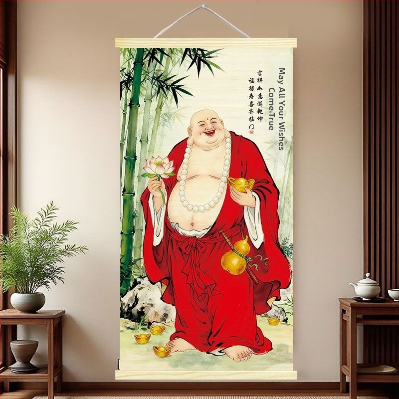 Maitreya Buddha és Bodhisattva portré – nappali falikép, Nevető Buddha, HD nyomat