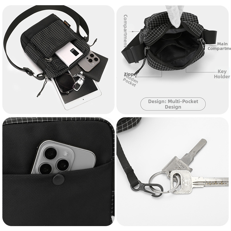 Geantă crossbody Wepower cu model în carouri, mică, utilizare zilnică, unisex, din nylon