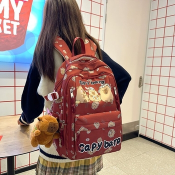 Kapibara hátizsák, nagy kapacitás, iskolai használatra, aranyos anime-stílusú dizájn, két vállpánt