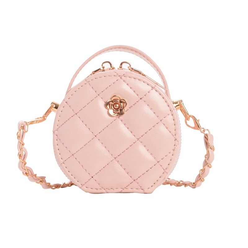 Chanel-stílusú mini gyermek táska, gyémántmintás quiltelés, kör alakú kivitel, vállon átvethető, mini pénztárca