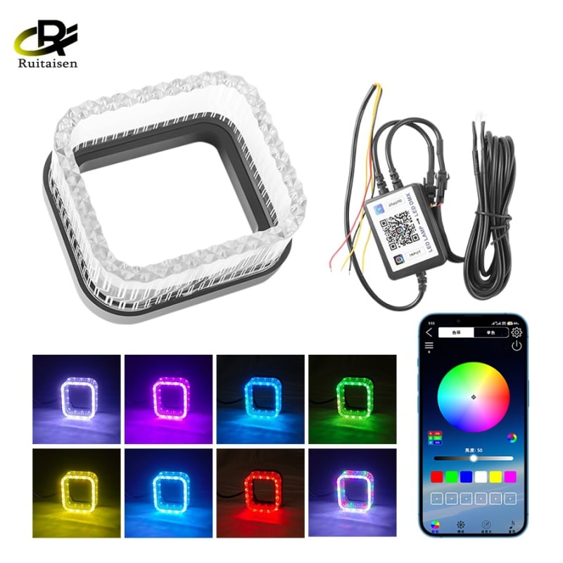 5D Angel Eye négyszögletes integrált fedél Bluetooth-alkalmazásvezérléssel, lencse-lámpa és dekoratív téglalap alakú fényszóró