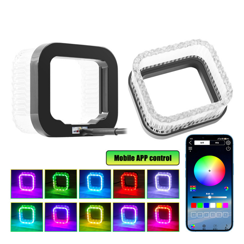 5D Angel Eye négyszögletes integrált fedél Bluetooth-alkalmazásvezérléssel, lencse-lámpa és dekoratív téglalap alakú fényszóró