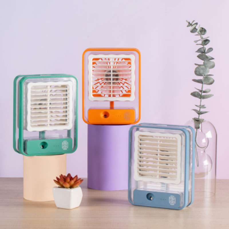 Mini USB chladiaci ventilátor s vodnou hmlou na stôl, tichá prevádzka s okolitým osvetlením, prenosný