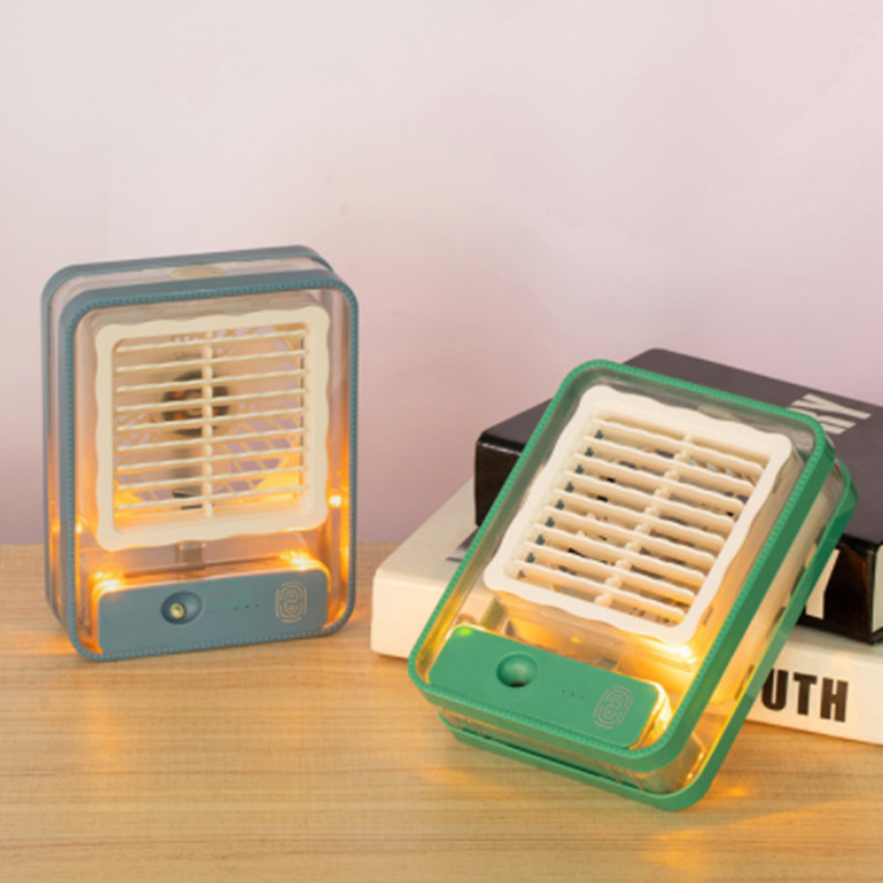 Mini USB chladiaci ventilátor s vodnou hmlou na stôl, tichá prevádzka s okolitým osvetlením, prenosný