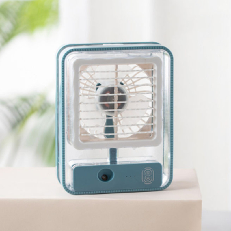 Mini USB chladiaci ventilátor s vodnou hmlou na stôl, tichá prevádzka s okolitým osvetlením, prenosný