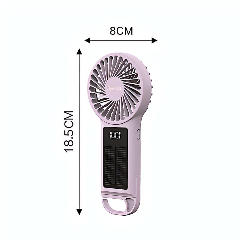 USB újratölthető mini ventilátor, erős légáram, halk, digitális kijelző, kézi napelemes ventilátor lámpával, testre szabható