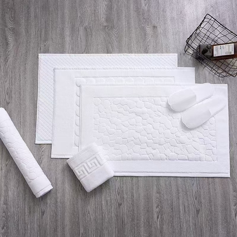Szállodai és vendégházi padlótörlő pamut, jacquard egyszínű, 21 szálas, extralarge és vastag, nedvszívó fehér