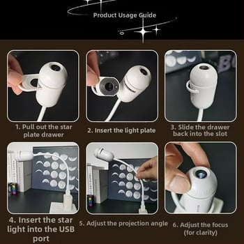 USB μικρός προβολέας αστερισμών, νυχτερινό φως για υπνοδωμάτιο και ατμόσφαιρα