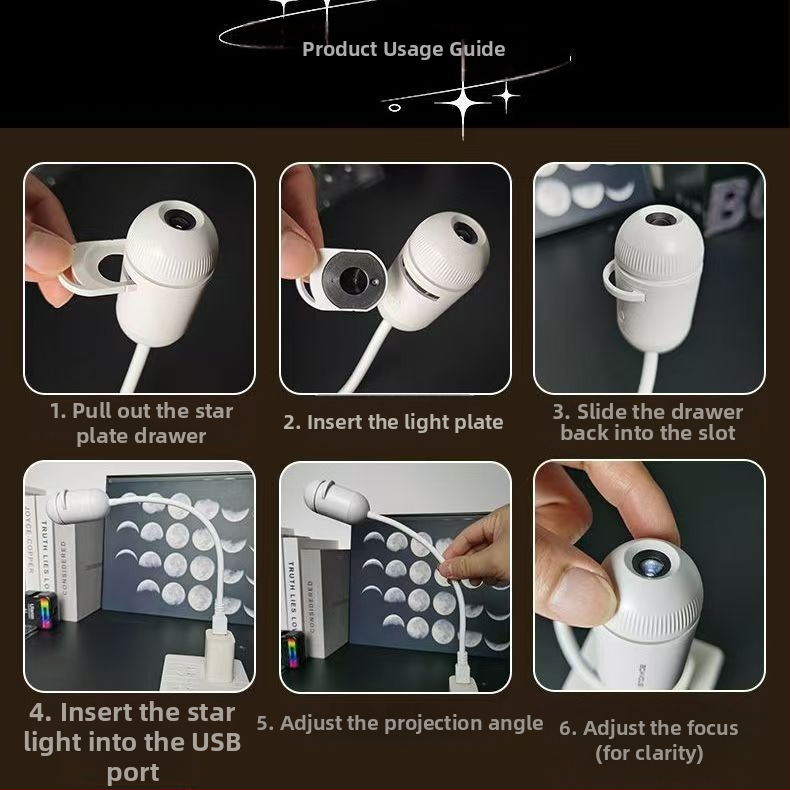 Nočné svetlo s mini projektorom s hviezdnou oblohou USB pre atmosféru v spálni