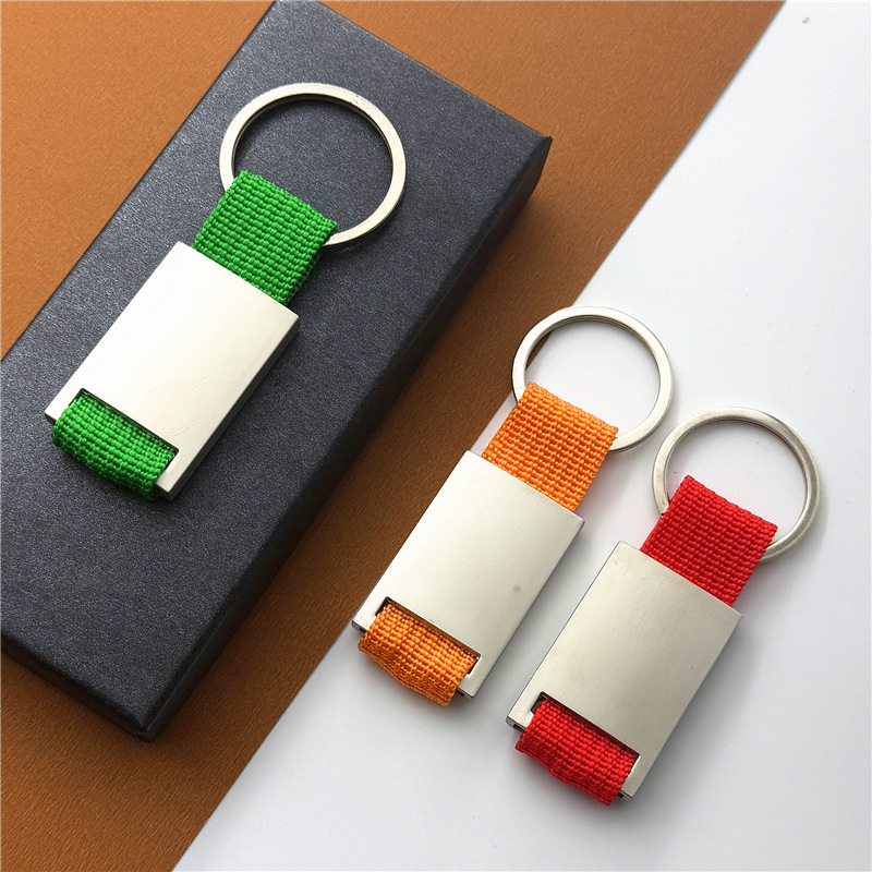 Breloc metalic dreptunghiular, curea din material textil, logo gravat cu laser, accesoriu cadou în stil național