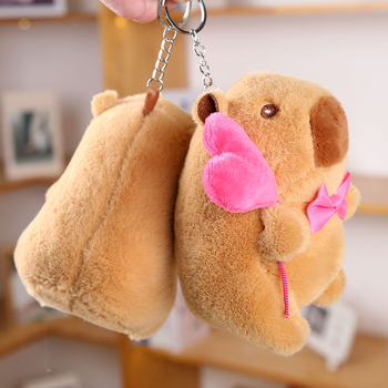 Плюшена капибара - ключодържател с панделка и балон с форма на сърце, за чанти