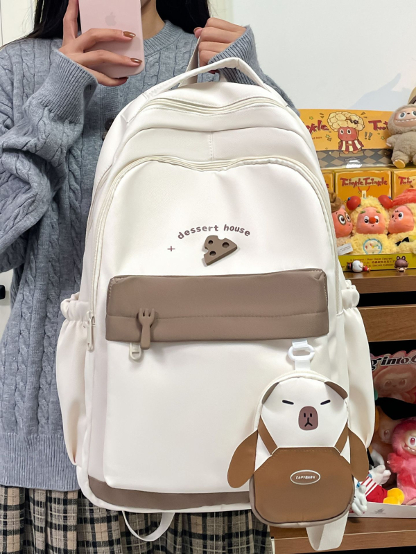 Japán stílusú pasztell macaron színű hátizsák, aranyos capybara-dizájnnal, középiskolások számára; iskolai táska nylonból, lélegző és kopásálló, anime mintázat