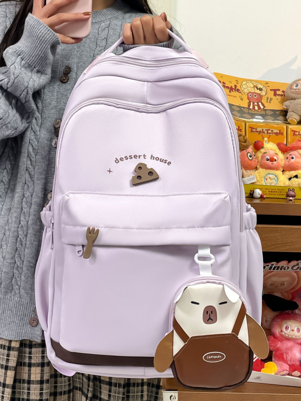 Japán stílusú pasztell macaron színű hátizsák, aranyos capybara-dizájnnal, középiskolások számára; iskolai táska nylonból, lélegző és kopásálló, anime mintázat
