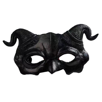 Halloweenska PU penová poltvárová maska so zakrivenými démonickými rohmi a dizajnom lebky pre karnevalovú maškarádu