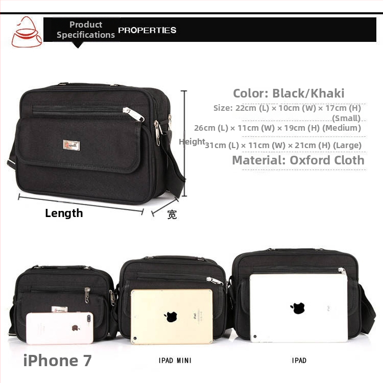 Pánska kabelka cez rameno z oxfordskej látky s vreckom na peňaženku, crossbody kabelka