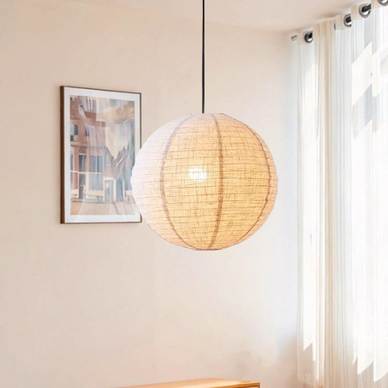 Noguchi Isamu japán retro wabi-sabi stílusú gömb alakú lámpabúra nordic vászon anyagú függő lámpa — művészi világítás étkezőhöz, hálószobához és nappalihoz