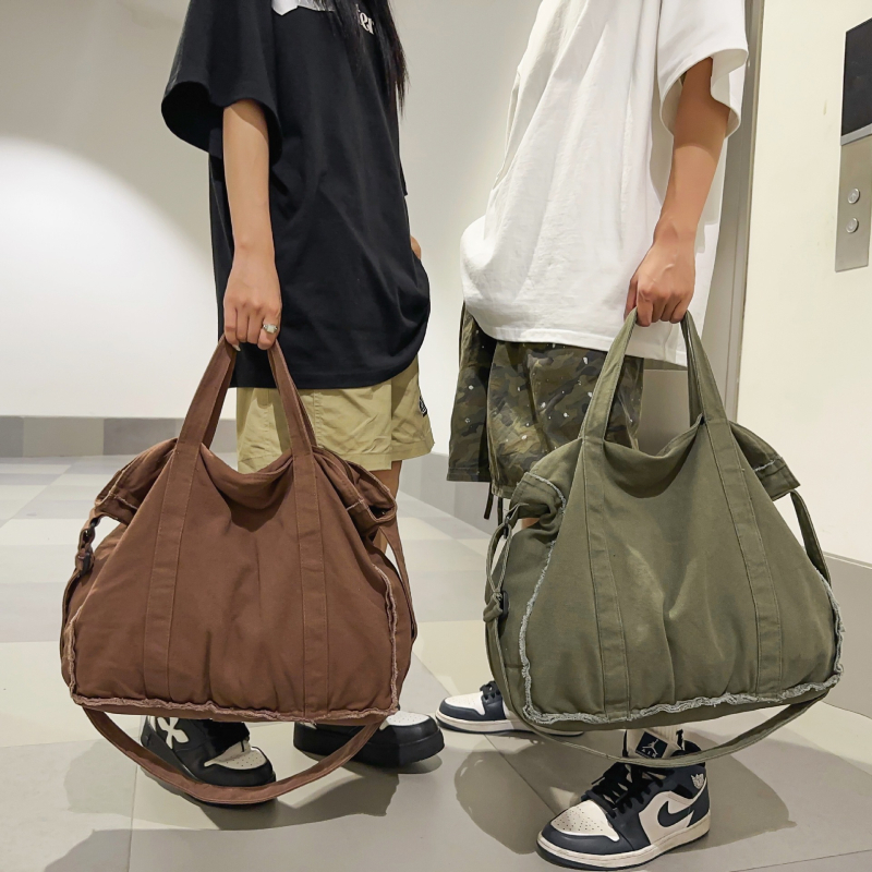 Japán retro vászontáska vállon, nagy kapacitás, egyedi nyers szegély design, laza iskolatáska