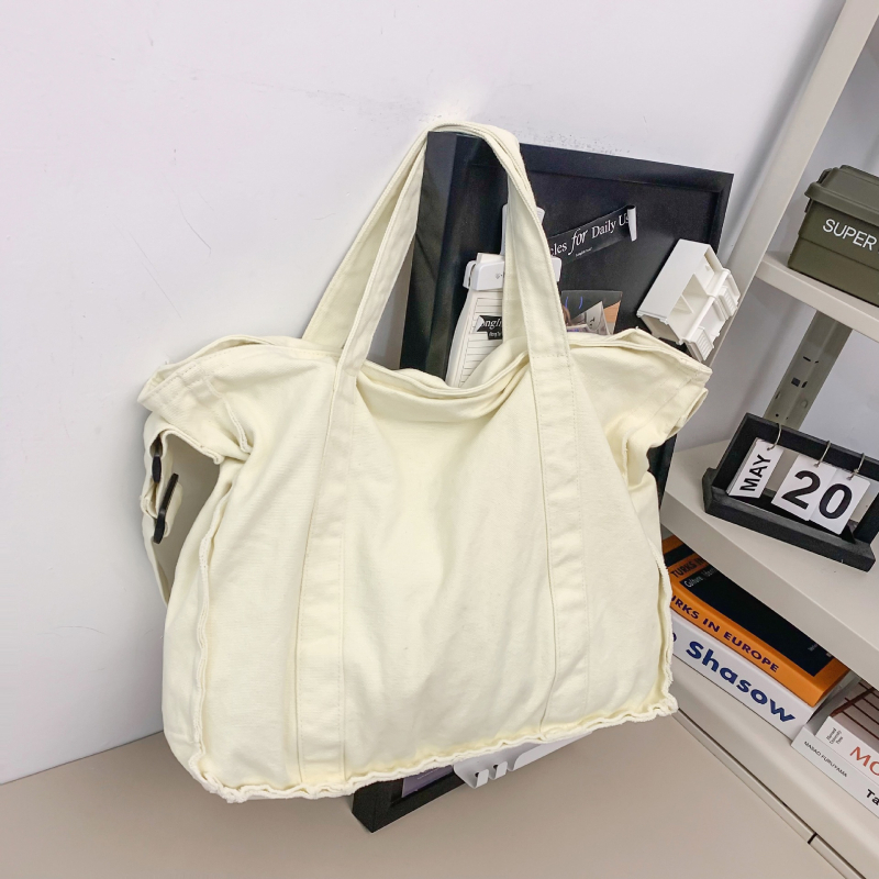 Japán retro vászontáska vállon, nagy kapacitás, egyedi nyers szegély design, laza iskolatáska