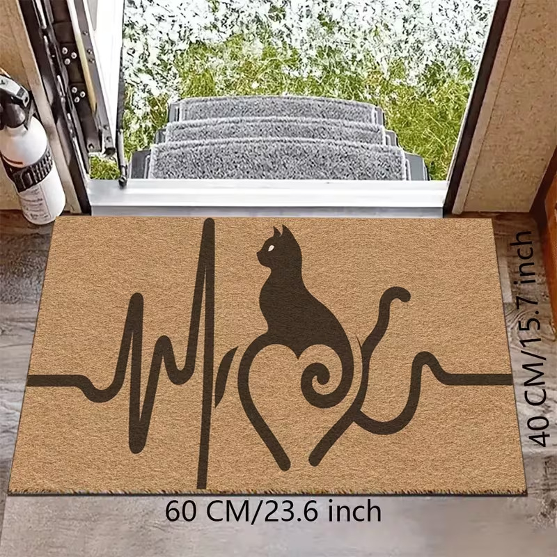 Személyre szabható bejárati szőnyeg Silk Circle anyagból, macskás mintával, bel- és kültéri használatra, csúszásmentes, karcolásálló