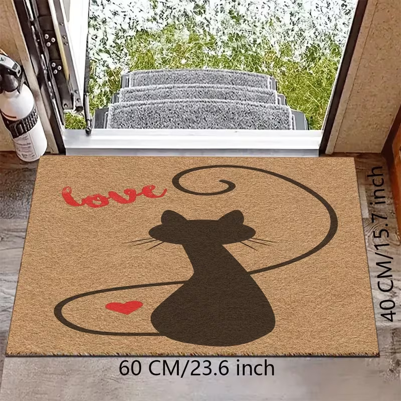 Személyre szabható bejárati szőnyeg Silk Circle anyagból, macskás mintával, bel- és kültéri használatra, csúszásmentes, karcolásálló