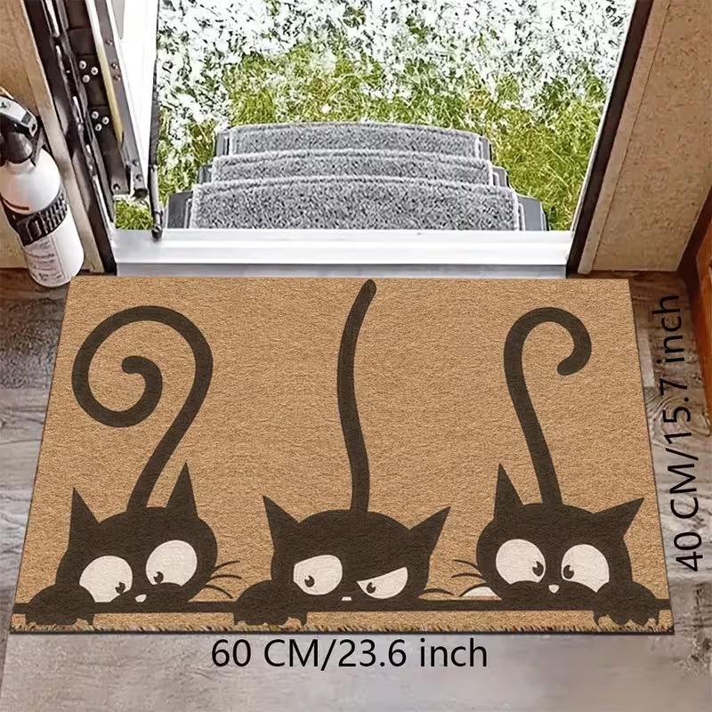 Személyre szabható bejárati szőnyeg Silk Circle anyagból, macskás mintával, bel- és kültéri használatra, csúszásmentes, karcolásálló