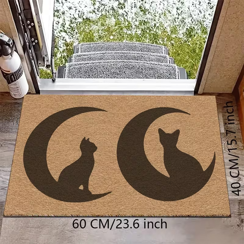 Személyre szabható bejárati szőnyeg Silk Circle anyagból, macskás mintával, bel- és kültéri használatra, csúszásmentes, karcolásálló