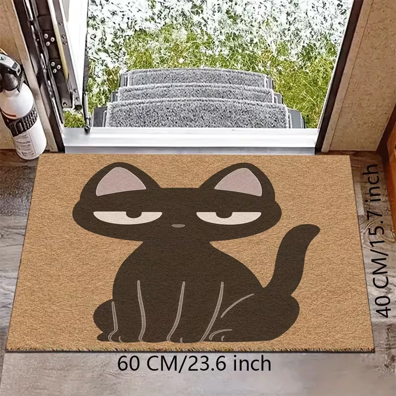 Személyre szabható bejárati szőnyeg Silk Circle anyagból, macskás mintával, bel- és kültéri használatra, csúszásmentes, karcolásálló