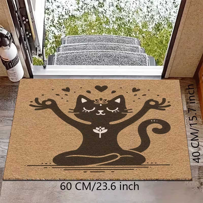 Személyre szabható bejárati szőnyeg Silk Circle anyagból, macskás mintával, bel- és kültéri használatra, csúszásmentes, karcolásálló