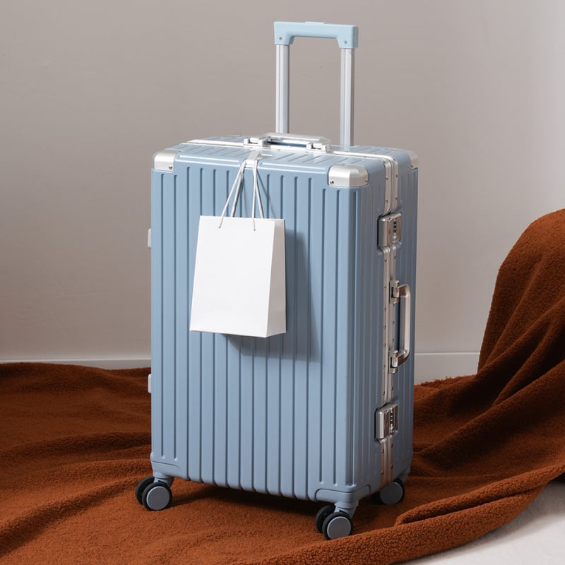 Daou bagaj cu cadru din aluminiu, noul model, cu cârlig și suport pentru ceașcă, multifuncțional pentru bagaje de mână, mâner telescopic și lacăt cu combinație, 24 inch