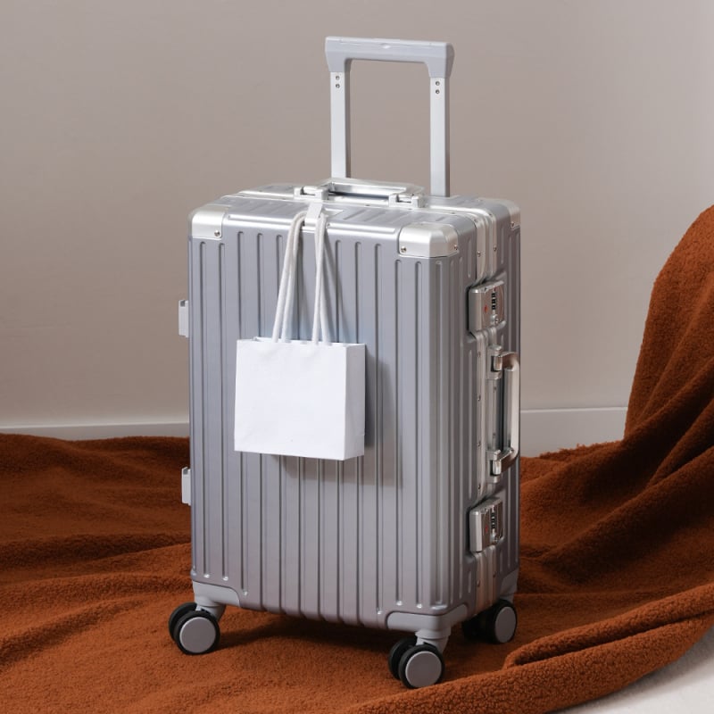Daou bagaj cu cadru din aluminiu, noul model, cu cârlig și suport pentru ceașcă, multifuncțional pentru bagaje de mână, mâner telescopic și lacăt cu combinație, 24 inch