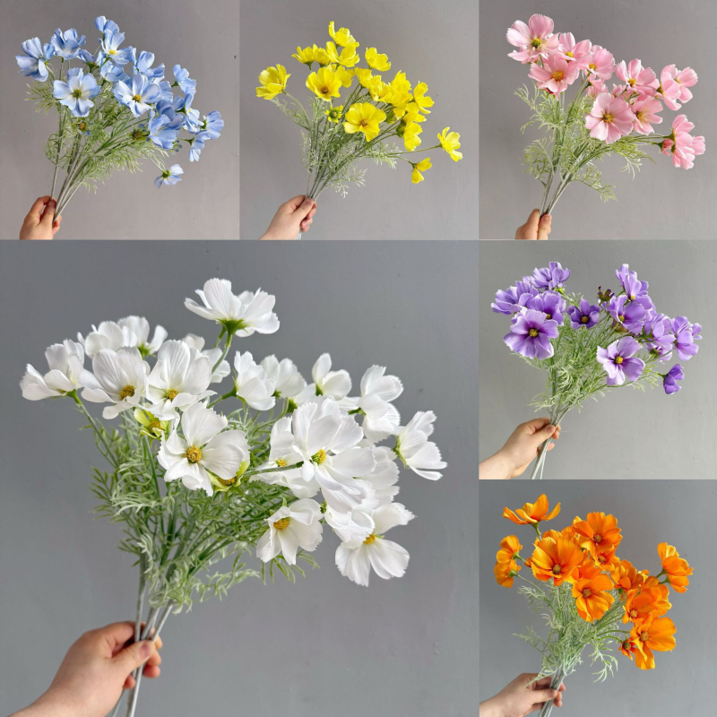 Mesterséges Cosmos virágok, velúrhatású, filces virágokból álló csokor, fotózáshoz és otthoni díszítéshez