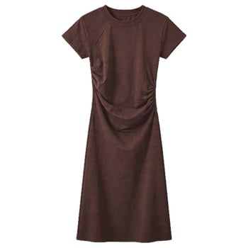 Îmbrăcăminte de maternitate pentru mame stilate, rochie în stil franțuzesc tea dress pentru vara 2026, mărime plus, acoperire a burții, potrivită pentru înălțimi mici, decolteu rotund, mâneci scurte