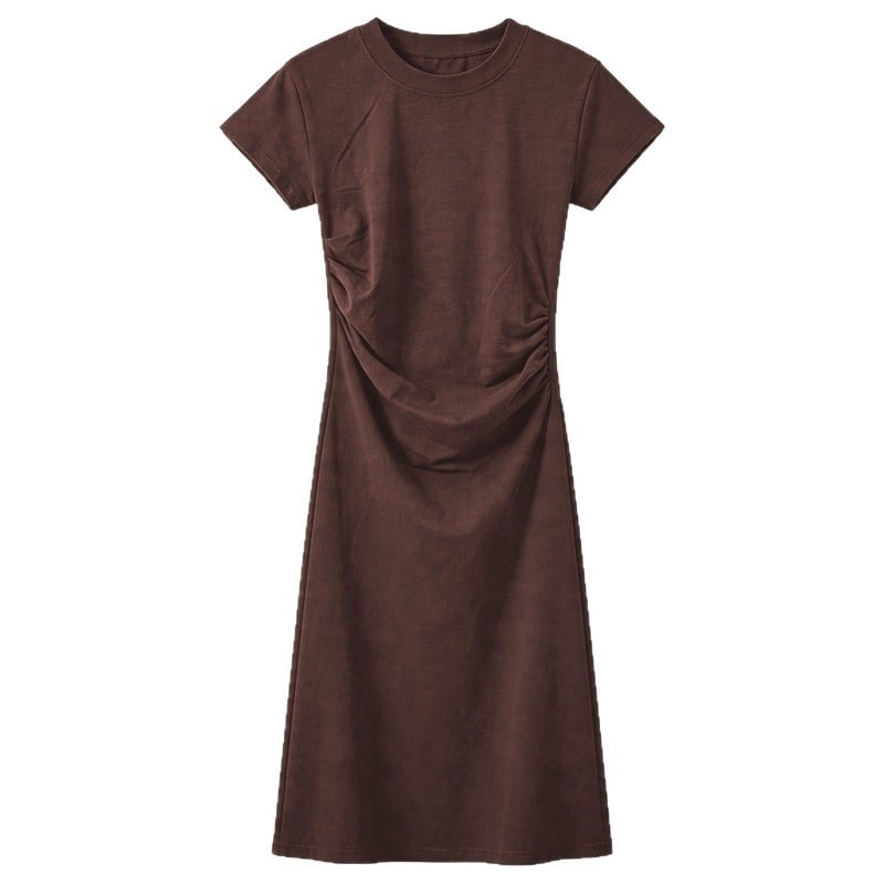 Îmbrăcăminte de maternitate pentru mame stilate, rochie în stil franțuzesc tea dress pentru vara 2026, mărime plus, acoperire a burții, potrivită pentru înălțimi mici, decolteu rotund, mâneci scurte