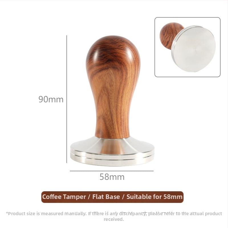 Тампер за кафе с плоско дъно от 304 неръждаема стомана, дървена резбована дръжка, за размери 51/54/58 мм