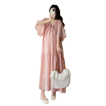 Rochie de maternitate plus size cu decolteu în V și șnur, design pentru alăptare, lungă, evazată