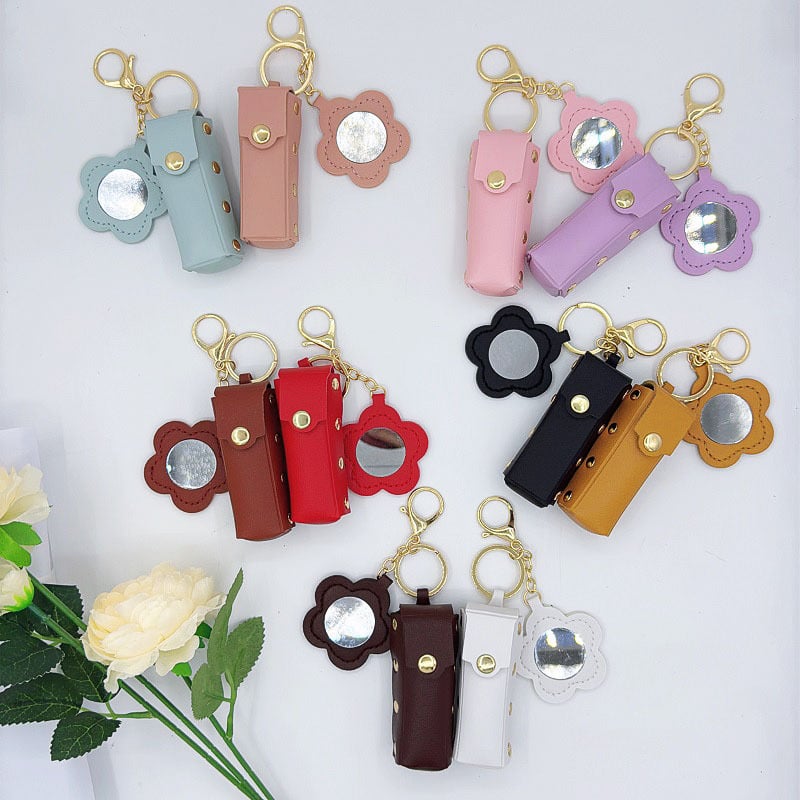 Breloc din piele cu motiv floral și ruj, design creativ minimalist, în stoc, elegant și compact