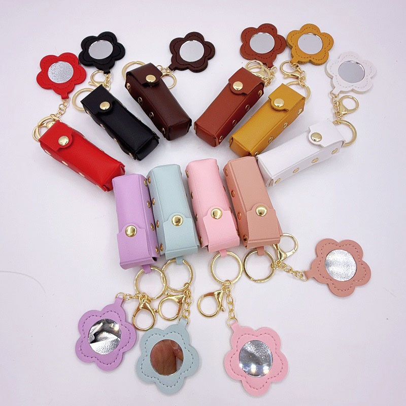 Breloc din piele cu motiv floral și ruj, design creativ minimalist, în stoc, elegant și compact