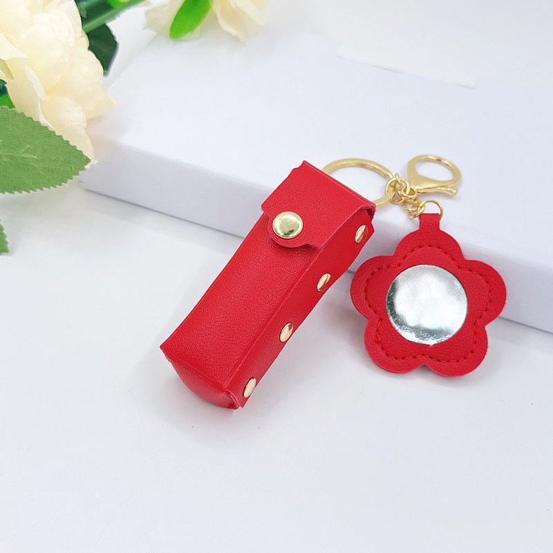 Breloc din piele cu motiv floral și ruj, design creativ minimalist, în stoc, elegant și compact