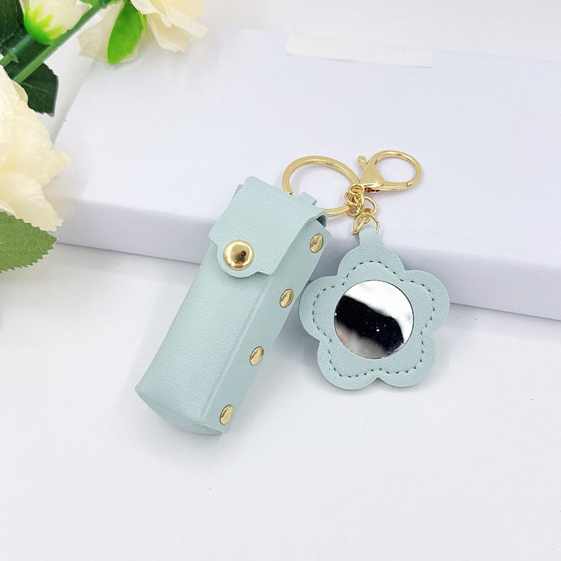 Breloc din piele cu motiv floral și ruj, design creativ minimalist, în stoc, elegant și compact