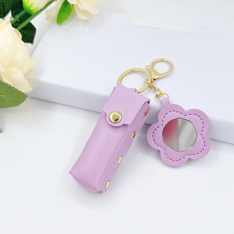 Breloc din piele cu motiv floral și ruj, design creativ minimalist, în stoc, elegant și compact