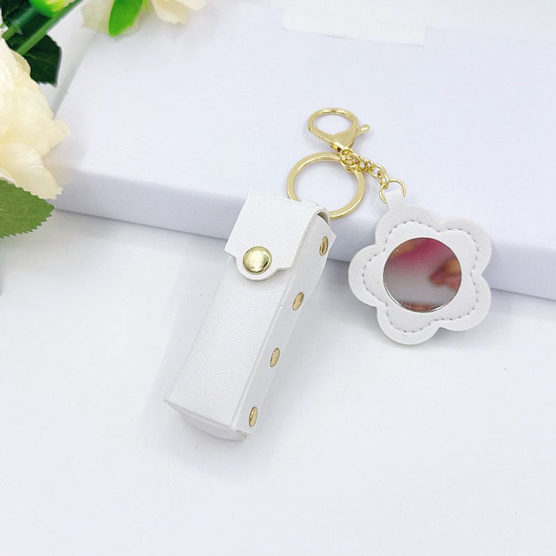 Breloc din piele cu motiv floral și ruj, design creativ minimalist, în stoc, elegant și compact