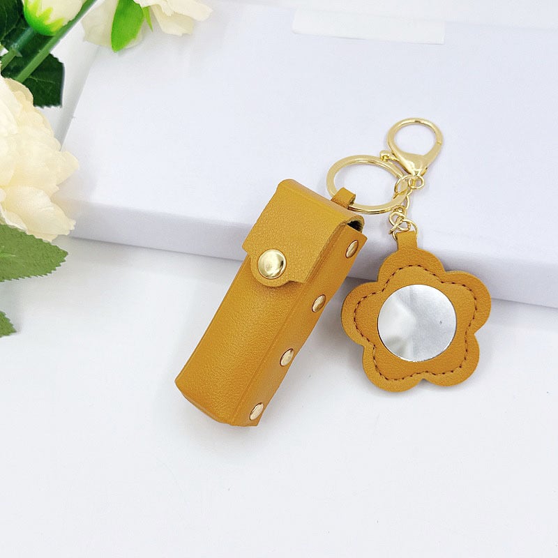 Breloc din piele cu motiv floral și ruj, design creativ minimalist, în stoc, elegant și compact